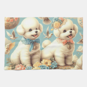 Vintage süße Bichon Frisé Illustration Geschirrtuch