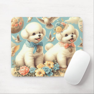 Vintage süße Bichon Frisé-Illustration Mousepad