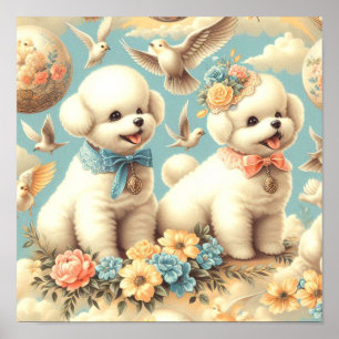 Vintage süße Bichon Frisé Illustration Poster