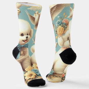 Vintage süße Bichon Frisé Illustration Socken