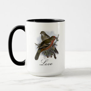Vintage Süße Blaue Farbige Vögel und Blätterwerk Tasse
