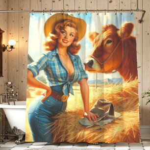 Vintage süße Cowgirl Pin-up Duschvorhang