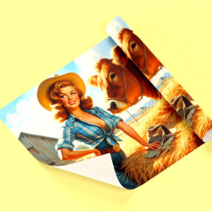 Vintage süße Cowgirl Pin-up Geschenkpapier