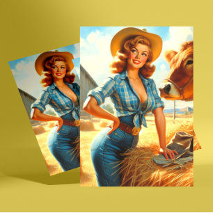 Vintage süße Cowgirl Pin-up Postkarte