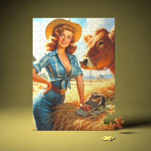 Vintage süße Cowgirl Pin-up Puzzle