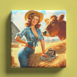 Vintage süße Cowgirl Pin-up Steinuntersetzer