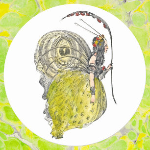 Vintage Süße Fantasy Schmetterlingsfee mit Flügeln Runder Aufkleber