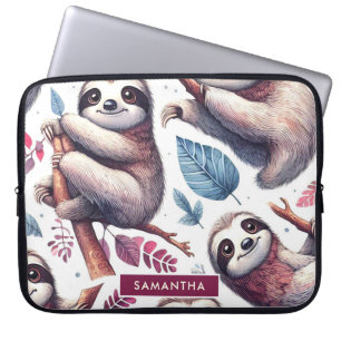Vintage süße Faultier nahtlose Wasserfarbe Laptopschutzhülle