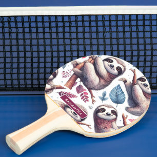 Vintage süße Faultier nahtlose Wasserfarbe Tischtennis Schläger