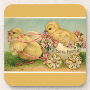 Vintage süße flauschige Küken Gold Ostern Untersetzer