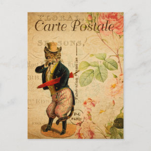 Vintage süße gekleidete Katze mit Hut und Regensch Postkarte