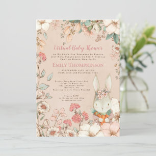 Vintage Süße Häschen Blumen Blatt Virtuelle Babypa Einladung