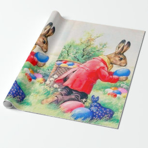 Vintage süße Häschen und farbenfrohe Ostereier Geschenkpapier