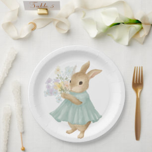 vintage süße Hasen mit Blumen Papierplatte Pappteller