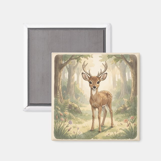 Vintage süße Hirsche im Wald Magnet (Vorderseite/Rückseite)