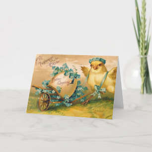Vintage süße Hühner mit Osterhasen-Ei-Kutsche Karte
