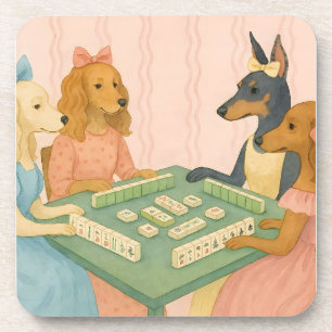 Vintage Süße Hunde spielen Mahjong Getränkeuntersetzer