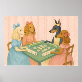 Vintage Süße Hunde spielen Mahjong Poster