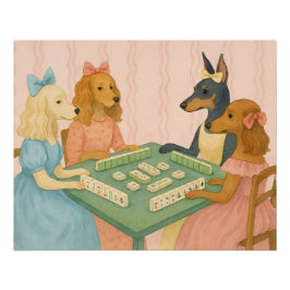 Vintage Süße Hunde spielen Mahjong Poster