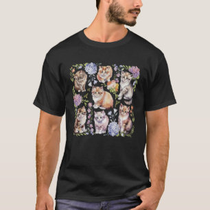 Vintage Süße Katze Blume Katzenliebhaber Cottageco T-Shirt