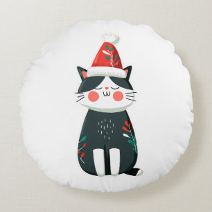 Vintage Süße Katze in Santa-Hut – Gemütliches Weih Rundes Kissen