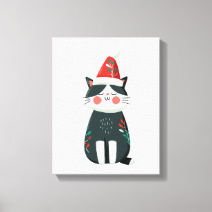 Vintage Süße Katze in Santa-Mütze – Gemütliches We Leinwanddruck