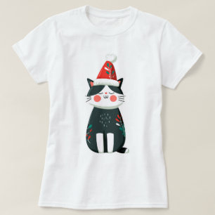 Vintage Süße Katze in Santa-Mütze – Gemütliches We T-Shirt