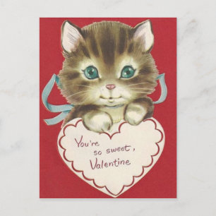 Vintage Süße Katze Valentinstag Postkarte