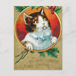 Vintage Süße Katze wünscht Ihnen ein frohes Weihna Feiertagspostkarte