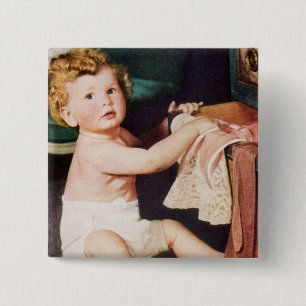 Vintage Süße Kleinkind spielt mit Kleiderschrank Button