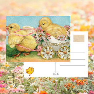 Vintage Süße Küken Blumen Frohe Ostern Postkarte