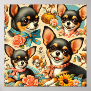 Vintage süße nahtlose Chihuahua Poster