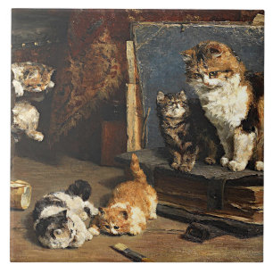 Vintage Süße Orange Schwarze und Weiße Katze mit K Fliese
