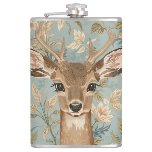 Vintage Süße Rentiere Hirsch Und Florale Gärten  Flachmann