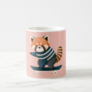 Vintage süße Rote-Panda-Waschbär-Skateboardfahren Kaffeetasse