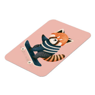 Vintage Süße Rote Panda Waschbär Skateboardfahren Magnet