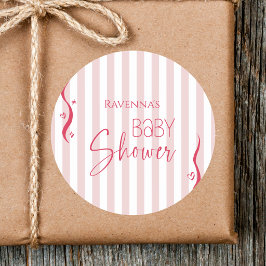 Vintage Süße Röte Welle Gestreifte Babyparty Runder Aufkleber