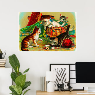 Vintage Süße Schwarz Weiße Orange Kitten 1 Poster
