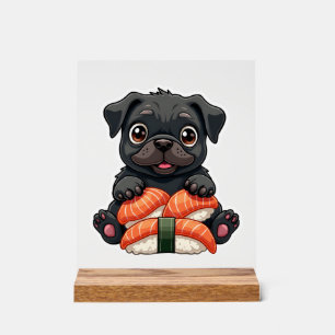 Vintage süße schwarze Pug-Sushi-Cartoon-Vektor-Ill Acrylschild