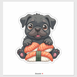 Vintage süße schwarze Pug-Sushi-Cartoon-Vektor-Ill Aufkleber