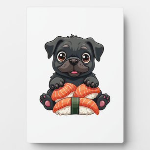 Vintage süße schwarze Pug-Sushi-Cartoon-Vektor-Ill Fotoplatte