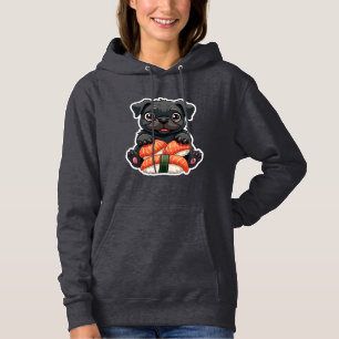 Vintage süße schwarze Pug-Sushi-Cartoon-Vektor-Ill Hoodie