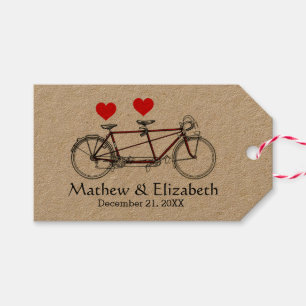 Vintage süße Tandemfahrrad-Hochzeit nach Maß Geschenkanhänger