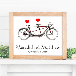 Vintage süße Tandemfahrrad-Hochzeit nach Maß Poster