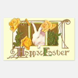 Vintage Süße Tiere Ostern Rechteckiger Aufkleber