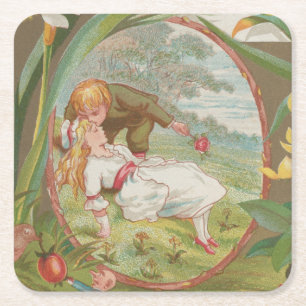 Vintage süße unschuldige Valentinstagskarte, Kate Rechteckiger Pappuntersetzer