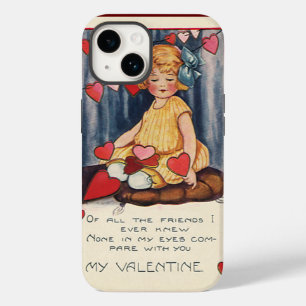 Vintage süße Valentinstag, Mädchen mit roten Herze Case-Mate iPhone Hülle