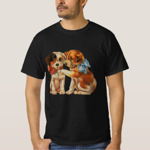 Vintage Süße Valentinstag-Welpenliebe, zwei Hundem T-Shirt