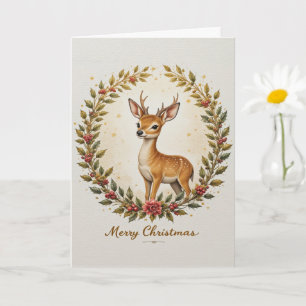 Vintage Süße Wald-Rentier-Kranz Weihnachten Karte