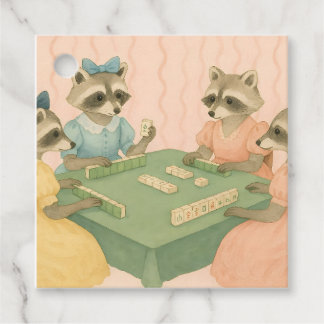 Vintage Süße Waschbären spielen Mahjong Geschenkanhänger